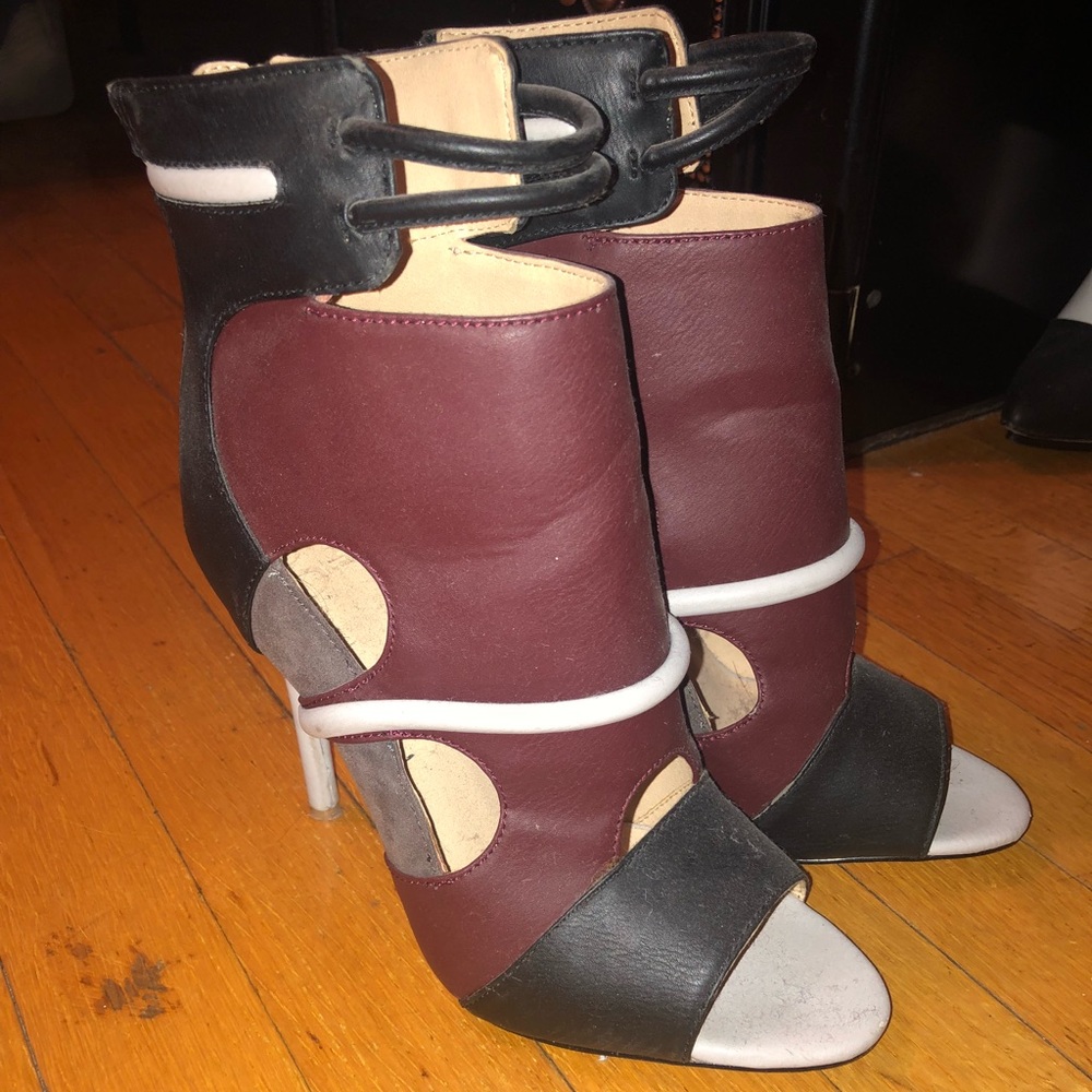 Black, gray, burgundy heels